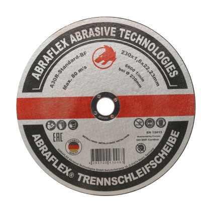 Круг отрезной Abraflex 230x1,6x22,23 A-30R Standard BF (металл+нерж.) Круг отрезной Abraflex 230x1,6x22,23 A-30R Standard BF (металл+нерж.)