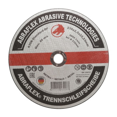 Круг отрезной Abraflex 230x2,5x22,23 A-30R Standard BF (металл) Круг отрезной Abraflex 230x2,5x22,23 A-30R Standard BF (металл)