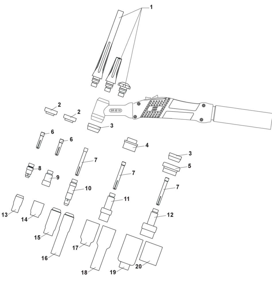 Запасные и расходные части для сварочных TIG горелок ESAB SR-B 17, SR-B 26 и SR-B 18 Запасные и расходные части для сварочных TIG горелок ESAB SR-B 17, SR-B 26 и SR-B 18