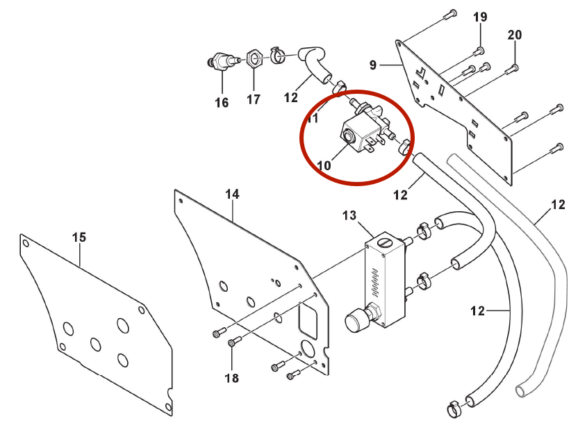 Расположение клапана на взрыв-схеме блока подачи проволоки Robust Feed PRO Расположение клапана на взрыв-схеме блока подачи проволоки Robust Feed PRO