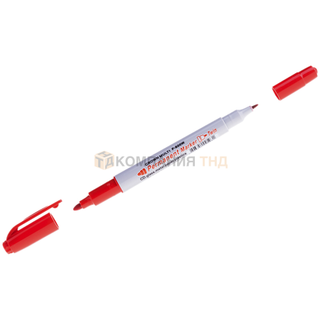 Маркер перманентный двухсторонний Crown Multi Marker Twin красный, пулевидный, 2мм/1мм, P-800W (117933)